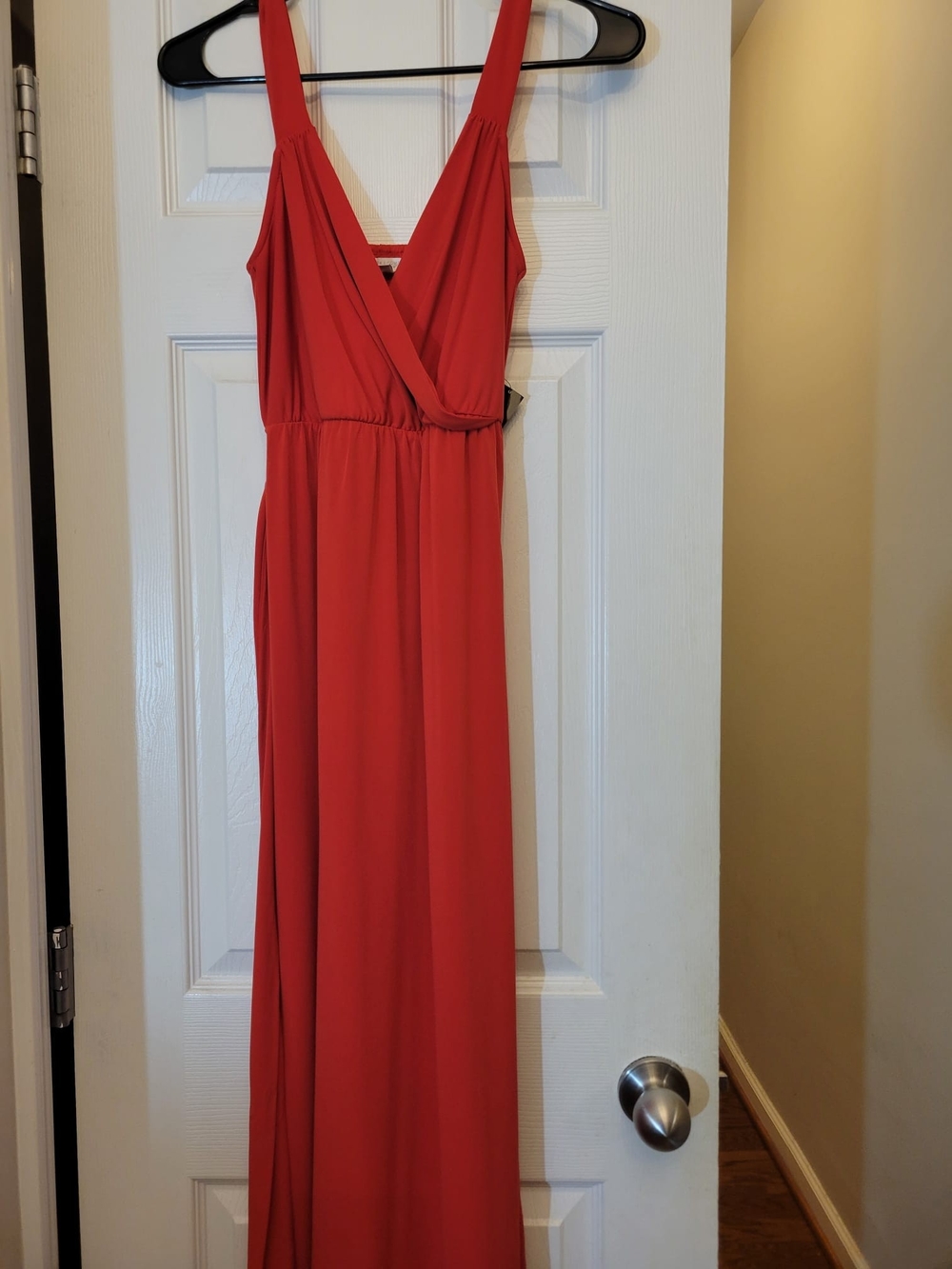 New York & Company Coral Red Sleeveless V-Neck Maxi Dress